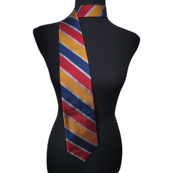 Other - Ferrell Reed Men's Tie Vintage VTG Striped 100% Silk Woven Made By Hand Standard